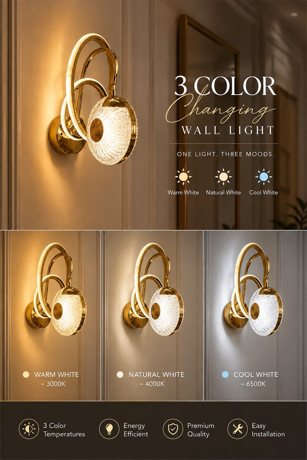 Golden Mounted LED Wall Light