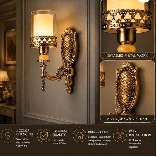 Vintage Brass Wall Lantern