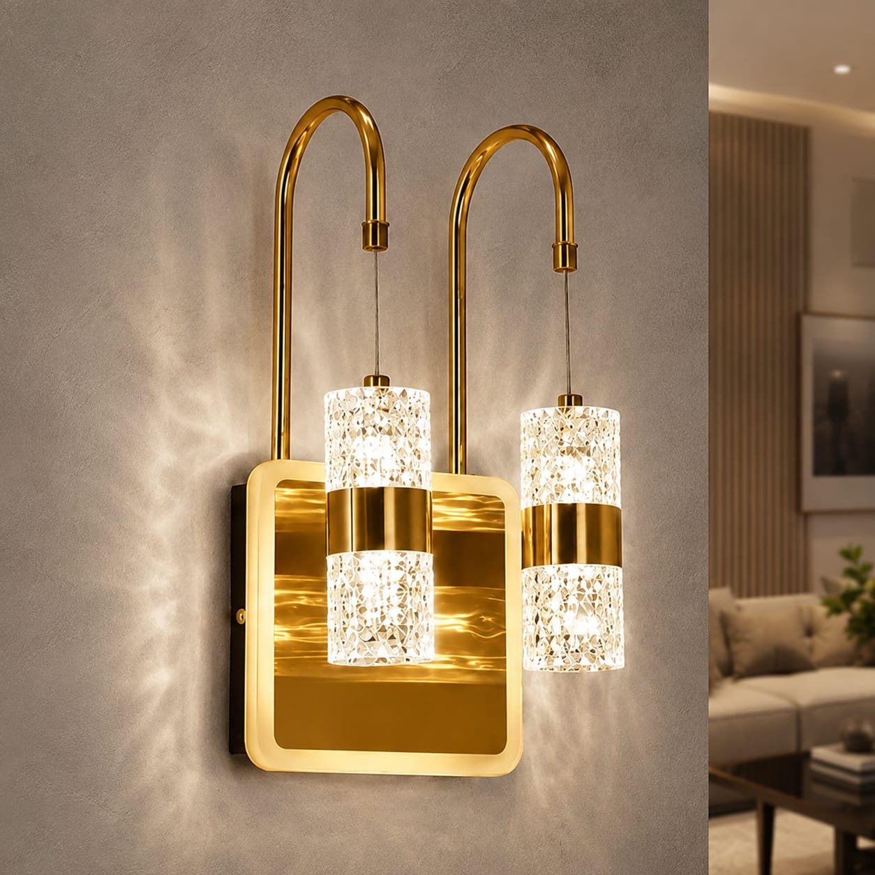 Gold Double Two Light Wall Lamp