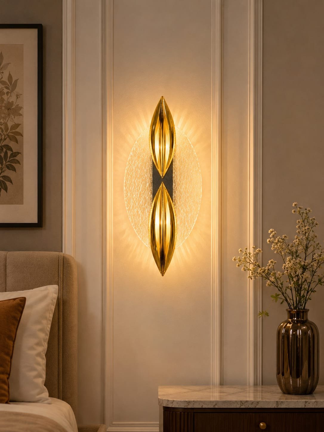 Golden Sculptural LED Wall Light