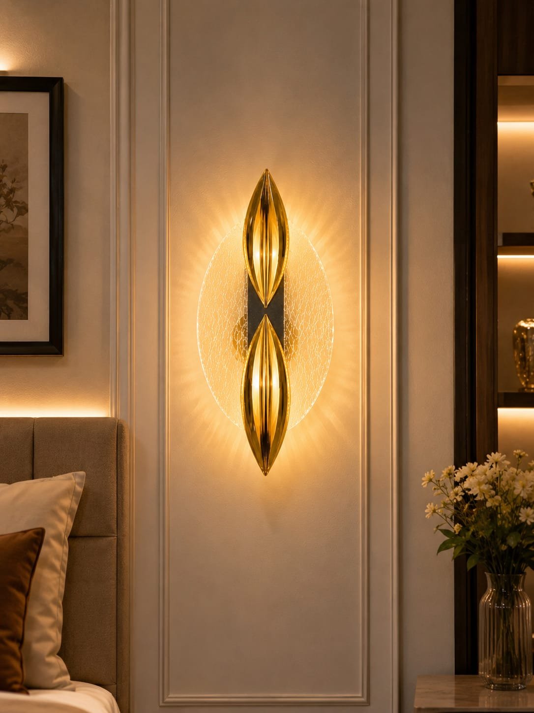 Golden Sculptural LED Wall Light