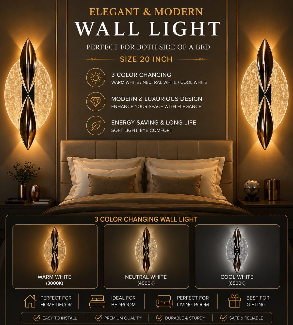 Golden Sculptural LED Wall Light